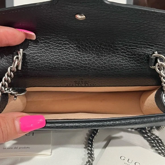 Gucci Black Leather Clutch with Silver Chain - Picture 2 of 8